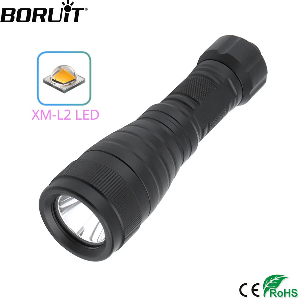 BORUiT DIV05 Scuba Diving Flashlight LED IPX8 Waterproof Underwater 150M Torch Powered by 18650 Battery Submarine Lantern