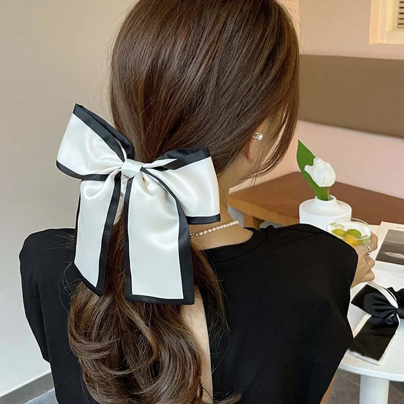 Female girl fashion temperamentsmall incense bow black and white lace large intestine hair tie hair rope headdress