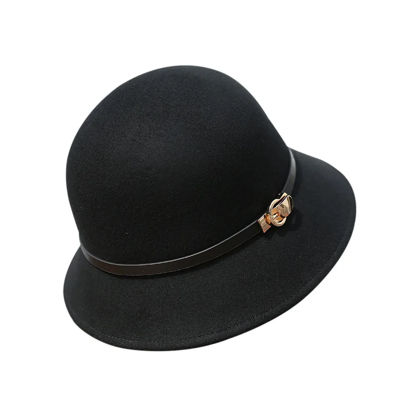 

X4050 Wool Fedora Hats Adult Monochrome Belt Wool Fedora Hat Fisherman Hat Dome Top Shading Short Brim Basin Cap Church Hats