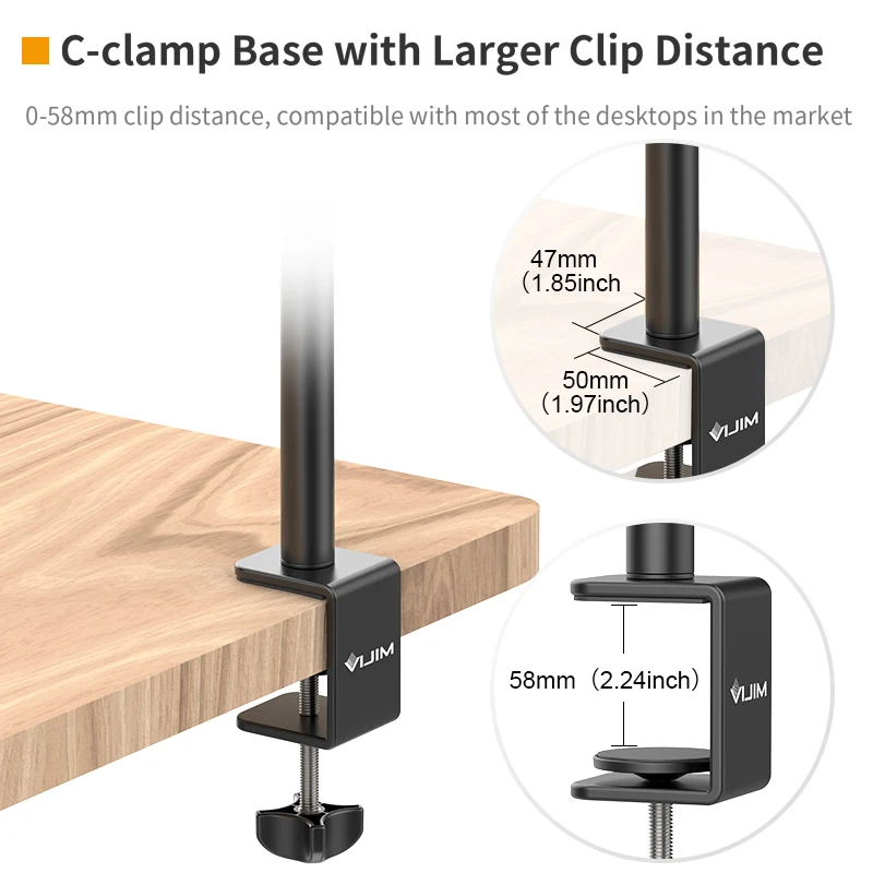 VIJIM LS08 04 06 Desk Mount Stand C-clamp Mount Flexible Arm Extend Light Stand With 360° Ballhead Mic Stand Ring Light Bracket