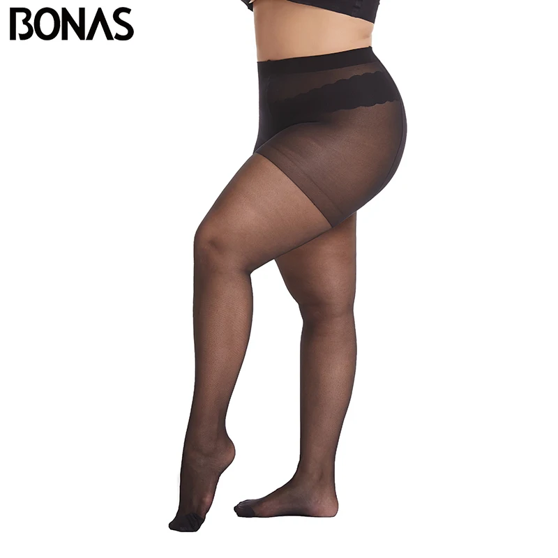 Bonas 20D Ultra-Dunne Vrouwen Plus Size Panty Grote Maat 120Kg Panty Sexy Super Elastische Queen Size Nylon panty Vrouwelijke Nieuwe