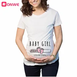 Baby Girl Loading Women Pregnant Printed T Shirt Mom Maternity Short Sleeve Pregnancy Announcement Tops Tee Funny Clothes
