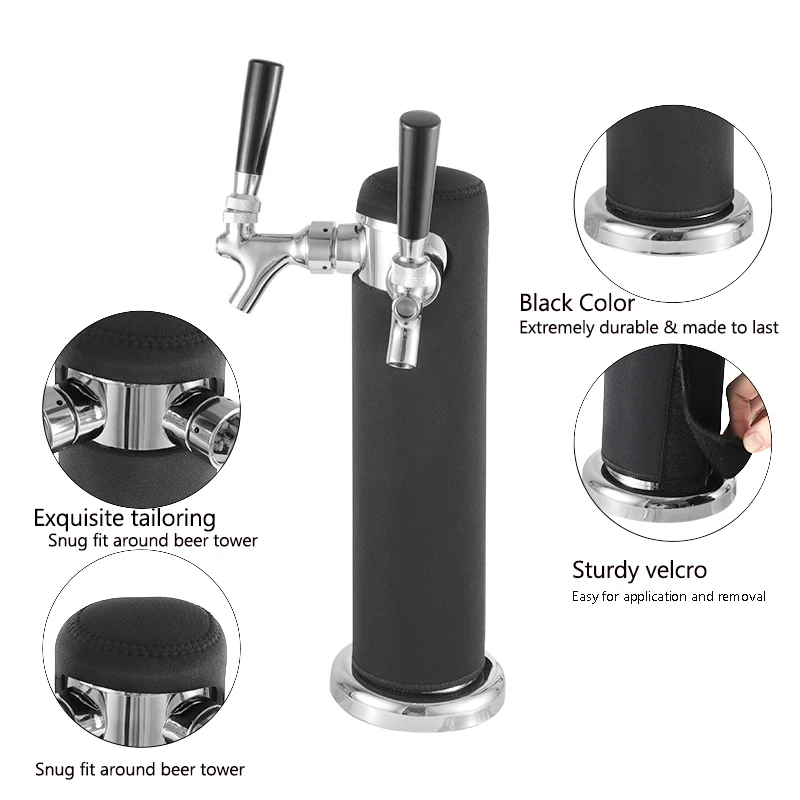 Beer Tower With Black Cover,Double Beer Tap Beer Dispenser,Beer Faucet Keg Tower For Bar /Homebrew/Party