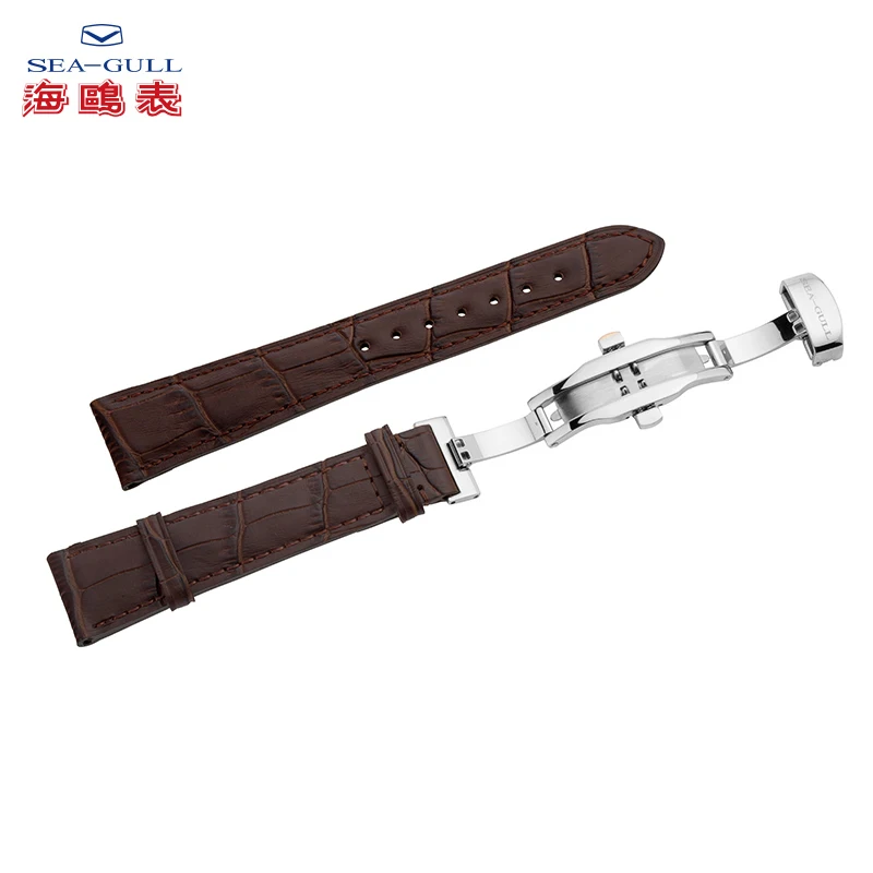 Seagull Watch Automatic Mechanical Watch Original Strap Accessories Butterfly Double Snap Buckle Cowhide Strap 20/21/22mm