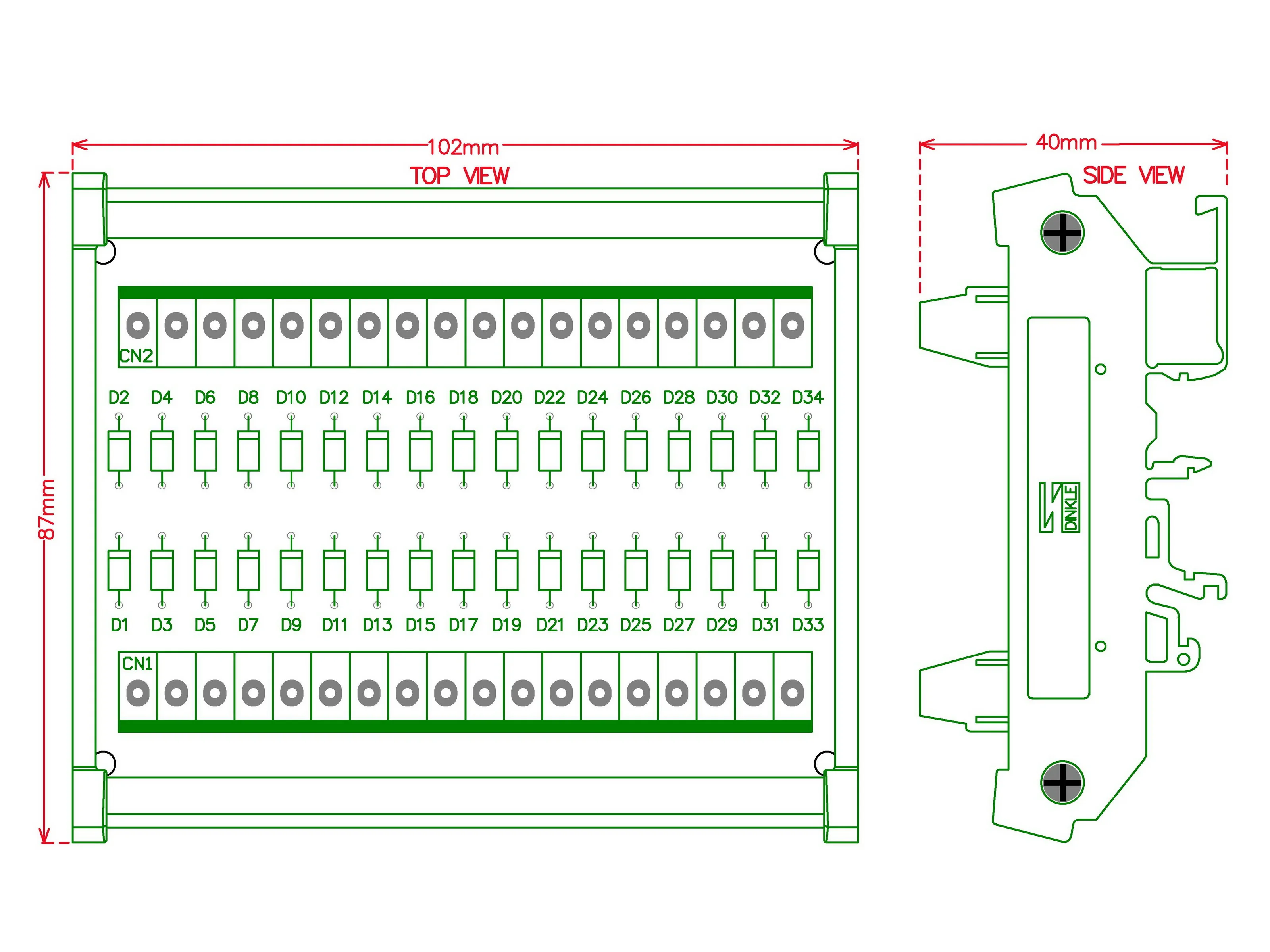 CZH-LABS DIN Rail Mount AC Lamp Test Diode Module, 16 Channels.