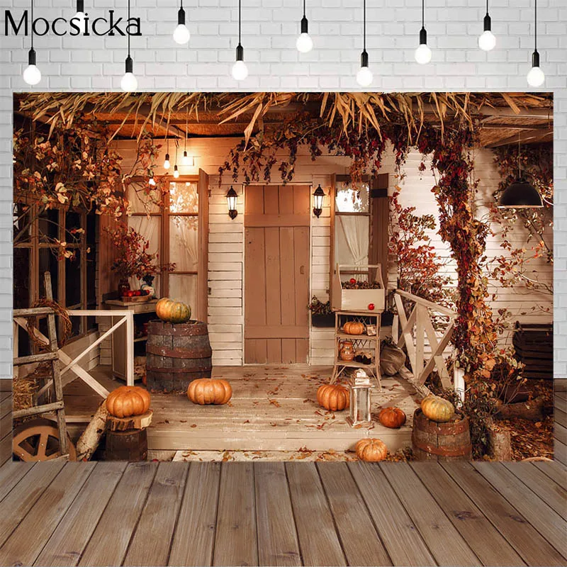 Halloween Photography Background Autumn Wood House Courtyard Leaves Pumpkins Background Child Portrait Photophone Photo Studio