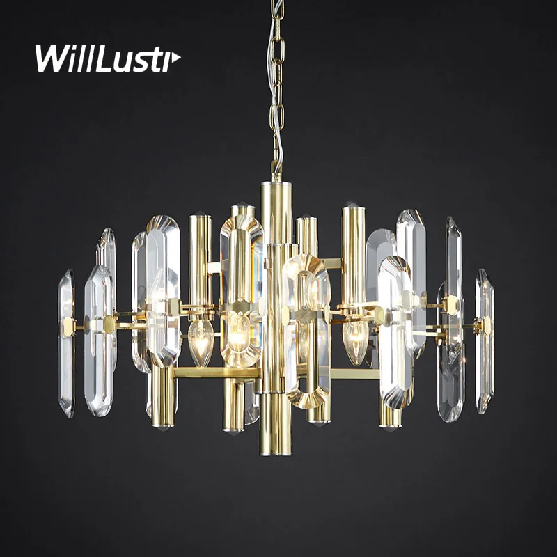 

Modern Luxury Pendant Lamp K9 Crystal Ceiling Chandelier Hotel Cafe Mall Villa Living Bedroom Metal Suspension Hanging Lighting