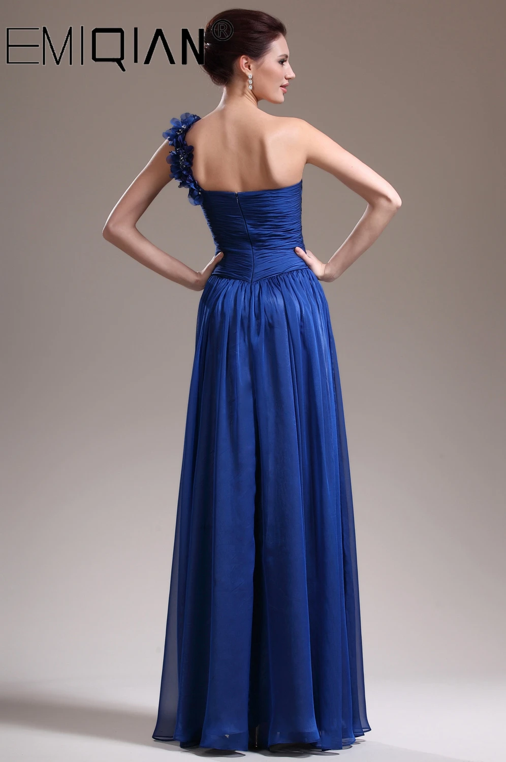 Vestidos De Festa Robe De Soiree Schulter Royal Blau Chiffon-Formales Langes Abendkleider mit Künstlichen Blumen