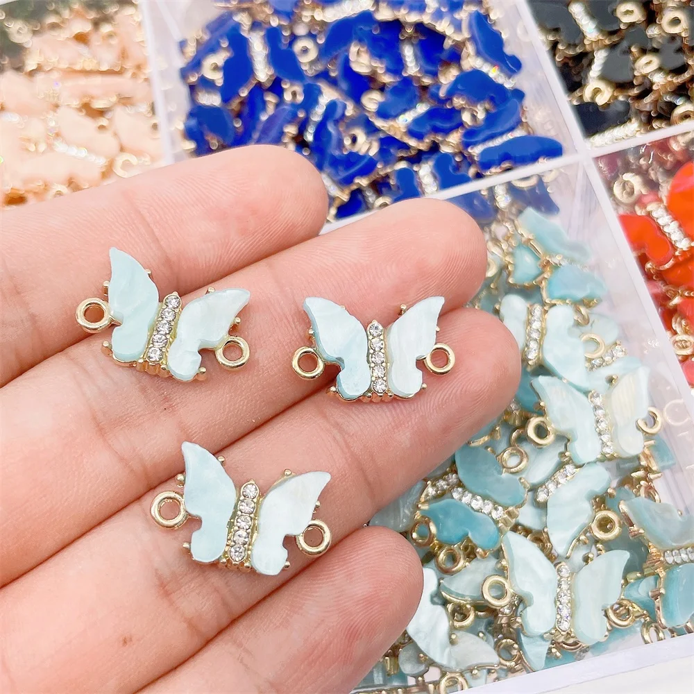 NEW 12Pcs/Set Creative Colorful Acrylic Butterfly Connector Pavé Zircon Jewelry Accessories For Bracelet Jewelry Making Supplies
