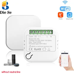 Tuya Wifi Smart Switch 220V 10A Wifi Relay Without Neutral Line Remote Control Work with Alexa for Automation Residential