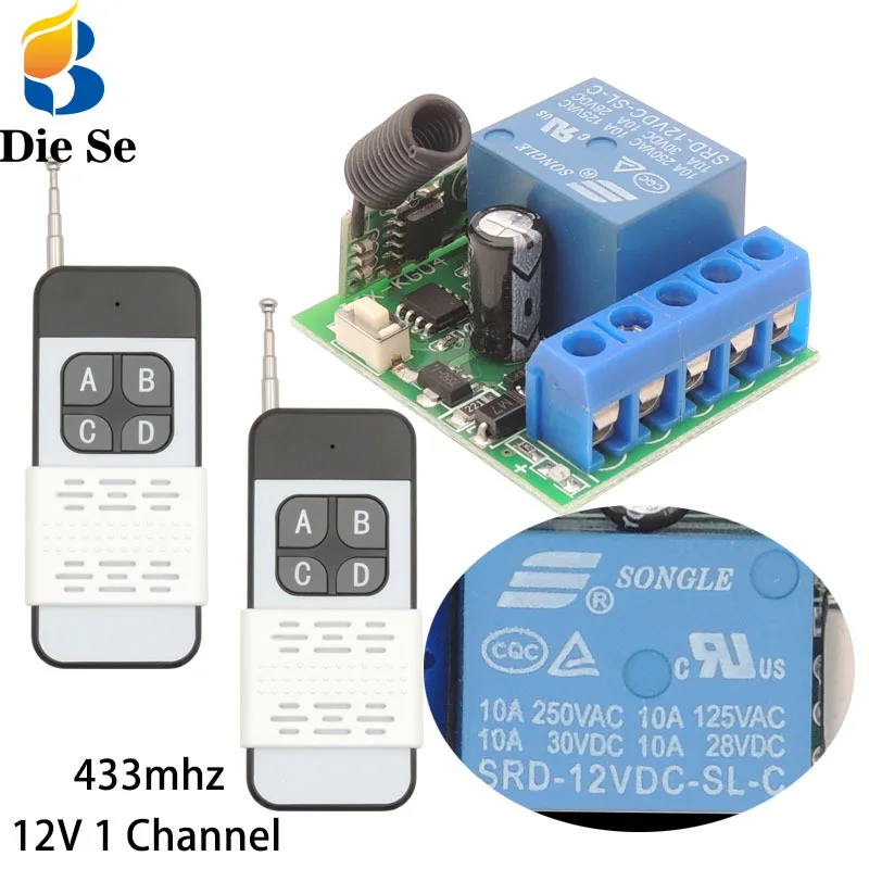 

Wireless 433mhz Rf Switch DC 12V Relay Receiver Module and 500m Transmitter,Remote Control for Magnetic lock/Light/Light strip