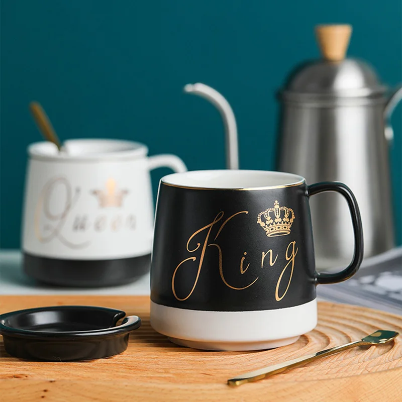 Outline in gold ceramic mug with lid spoon, cup kitten coffee ceramic mugs office cup office Drinkware couple cup gift