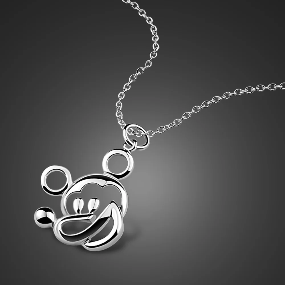 Fashion 100% 925 Sterling Silver Necklace For Girl Cute Mickey Pendant Choker Women Fine Jewelry Holiday Gifts