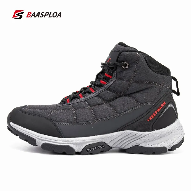 Men\'s Leather Fabric Shoes Waterproof Outdoor Travel Hiking Warm Winter Sneakers Casual Boot Baasploa 2021 New Arrival