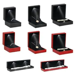 Caja de lujo para pulsera, caja cuadrada para anillo colgante de boda, caja de regalo de joyería con luz LED para propuesta de compromiso y boda
