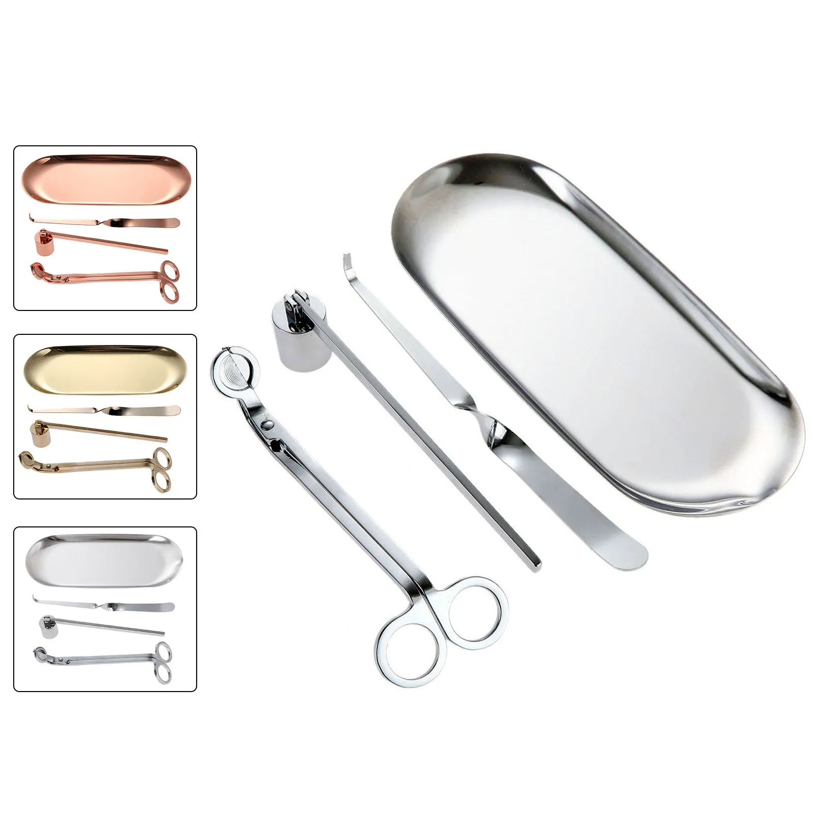 

4Pcs/set Candle Accessories Stainless Steel Candle Wick Trimmer Candle Wick Dipper Scissor Snuffer Storage Tray