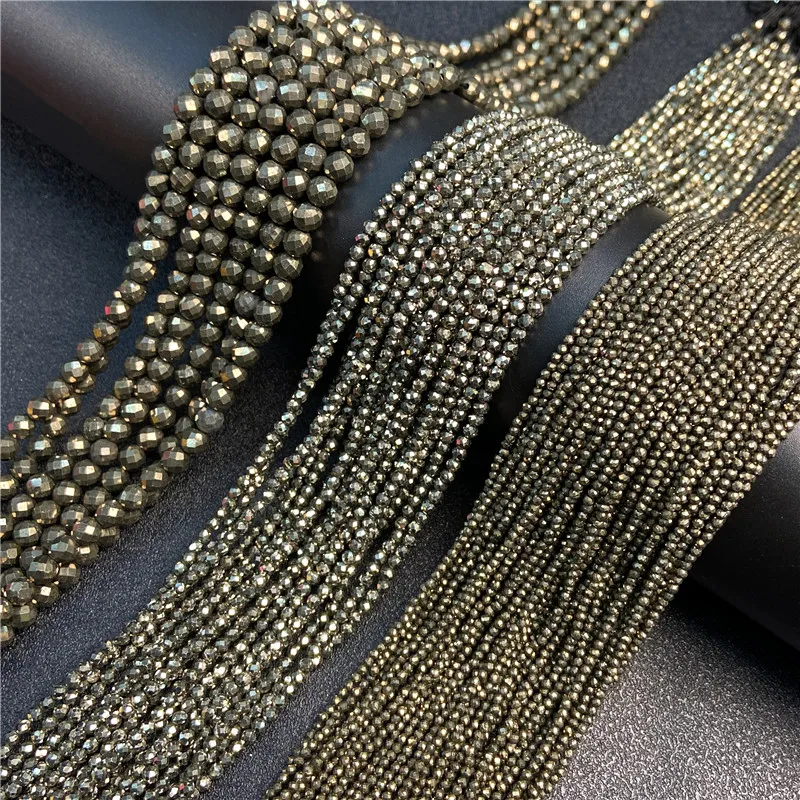 2 3 6MM Natural Iron Pyrite Stone Bead Faceted Round Tiny Beads For Jewelry Making DIY Necklace Bracelet Accessories Supply 15\