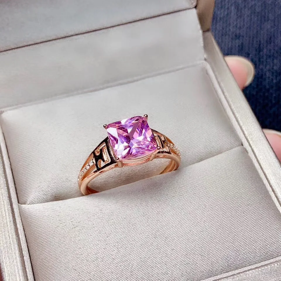 KJJEAXCMY boutique jewelry 925 sterling silver inlaid Pink crystal gemstone  beautiful ring  sweet