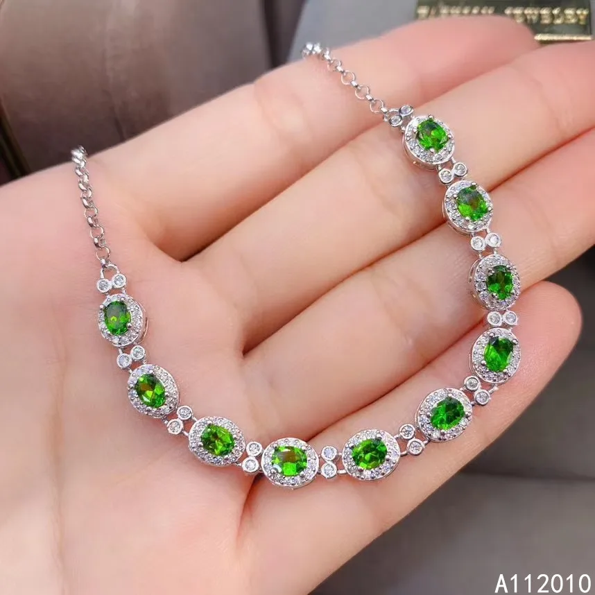 

KJJEAXCMY Fine Jewelry 925 Sterling Silver inlaid diopside women hand bracelet vintage support detection