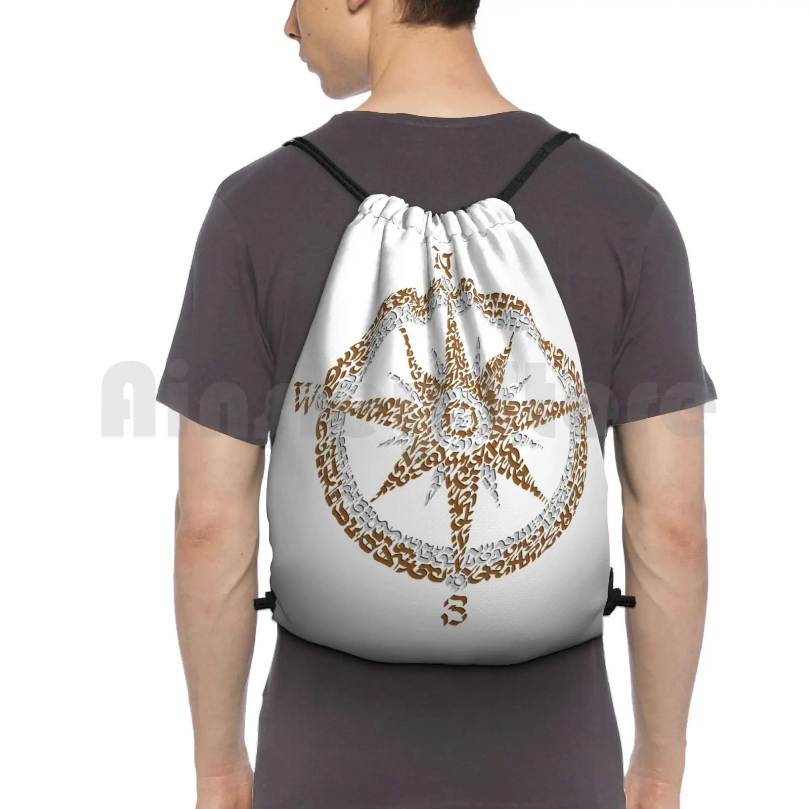 Compass Backpack Drawstring Bag Riding Climbing Gym Bag  Compass Round Circular Cardinal Points Est West South North Star