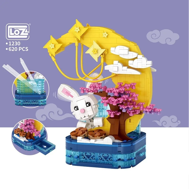 

LOZ Blocks Festival Mid Autumn Moon Rabbit Building Bricks for Children Gift Toy Kids Brinquedos Girl Present Pen Container 1230