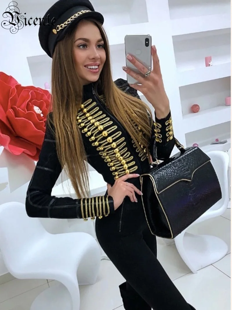 VC HOT New Chic Golden Button Embellished Long Sleeves Wholesale Celebrity Party Bandage Jacket