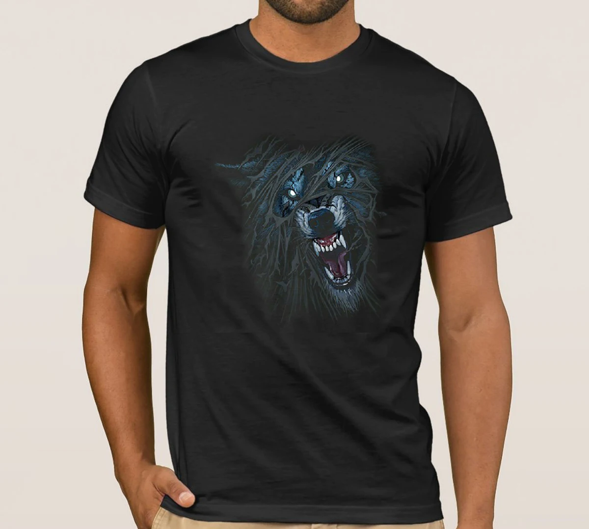 Fierce Growling Wolf T-Shirt Wilderness Wild Animal Lone Wolf Tees Summer Cotton Short Sleeve O-Neck Men's T Shirt New S-3XL