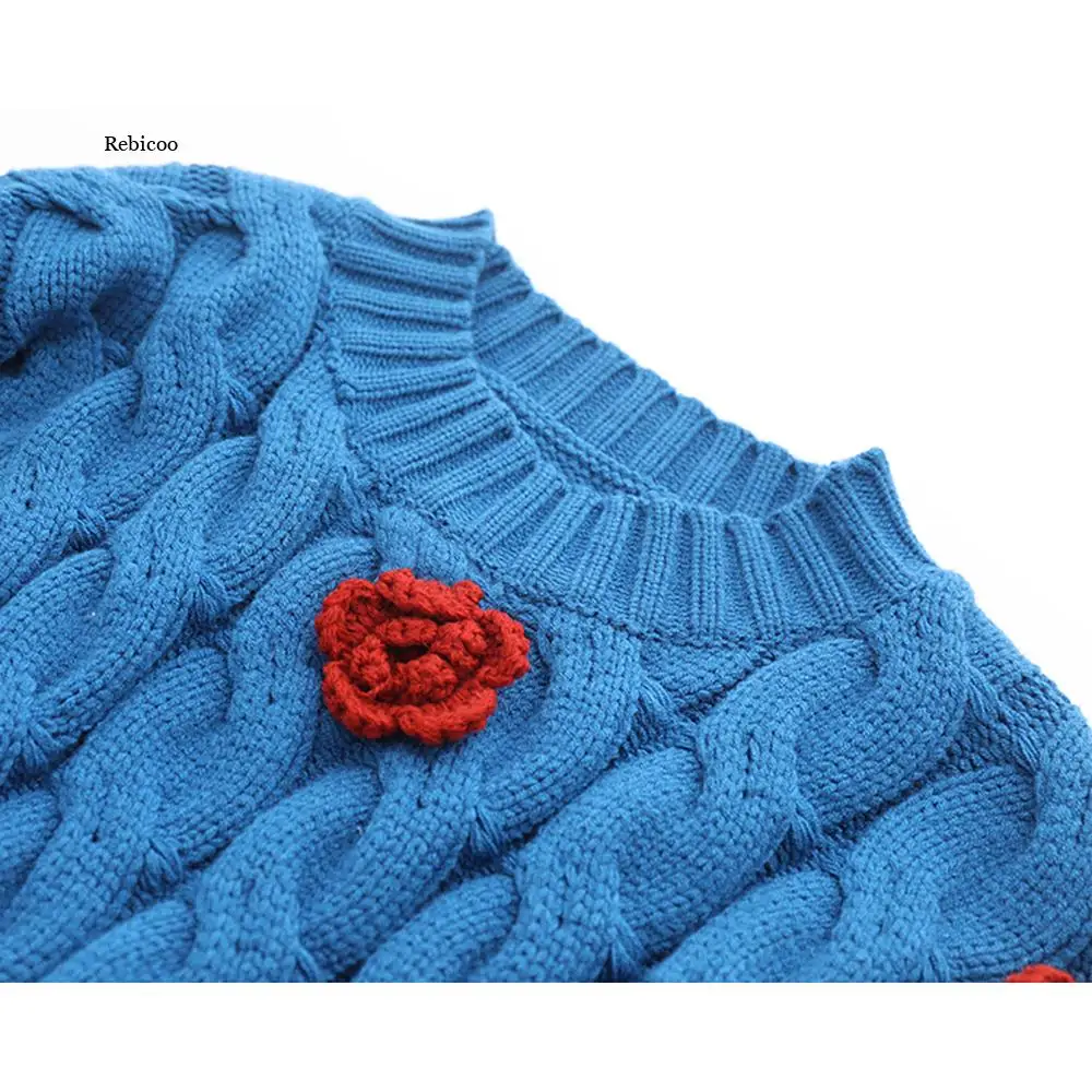 Autumn Winter Rose Handmade Crochet Thickened Twisted Flower Sweater Women's Lazy Style Pullover Top