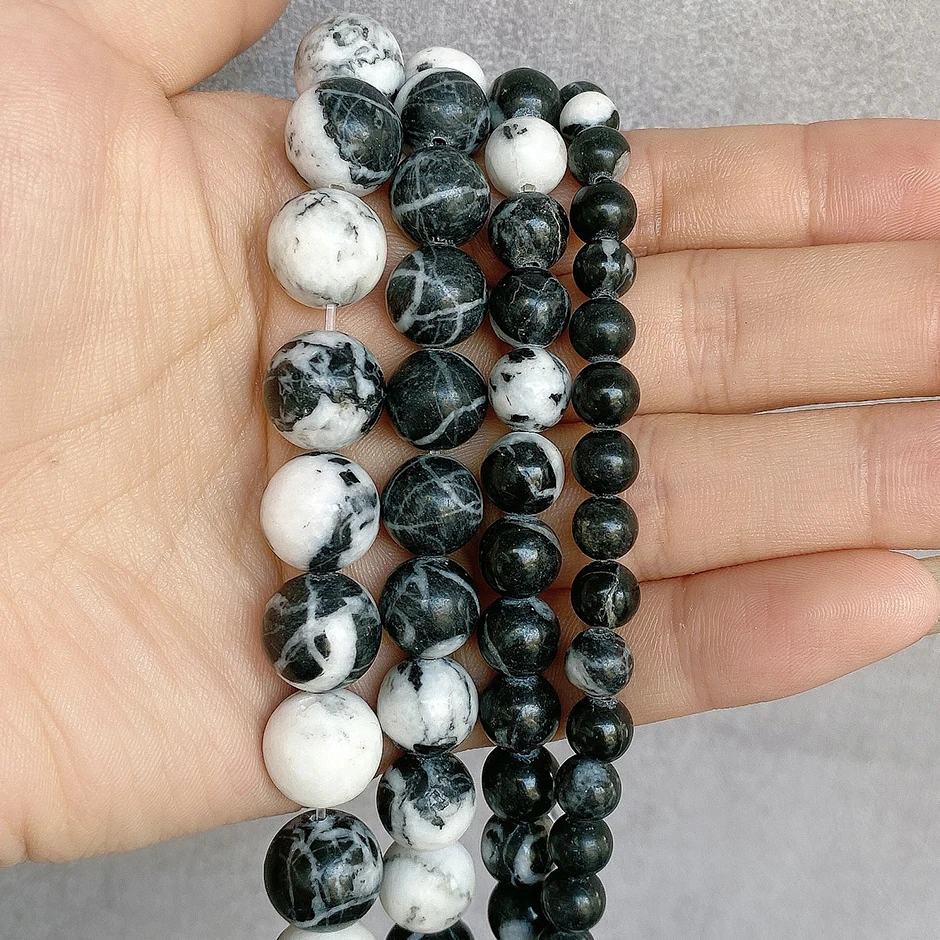 High Quality Natural Black And White Marble 4/6/8/10/12MM Round Loose Beads Unique Texture Is Suitable For Making Unique Jewelry