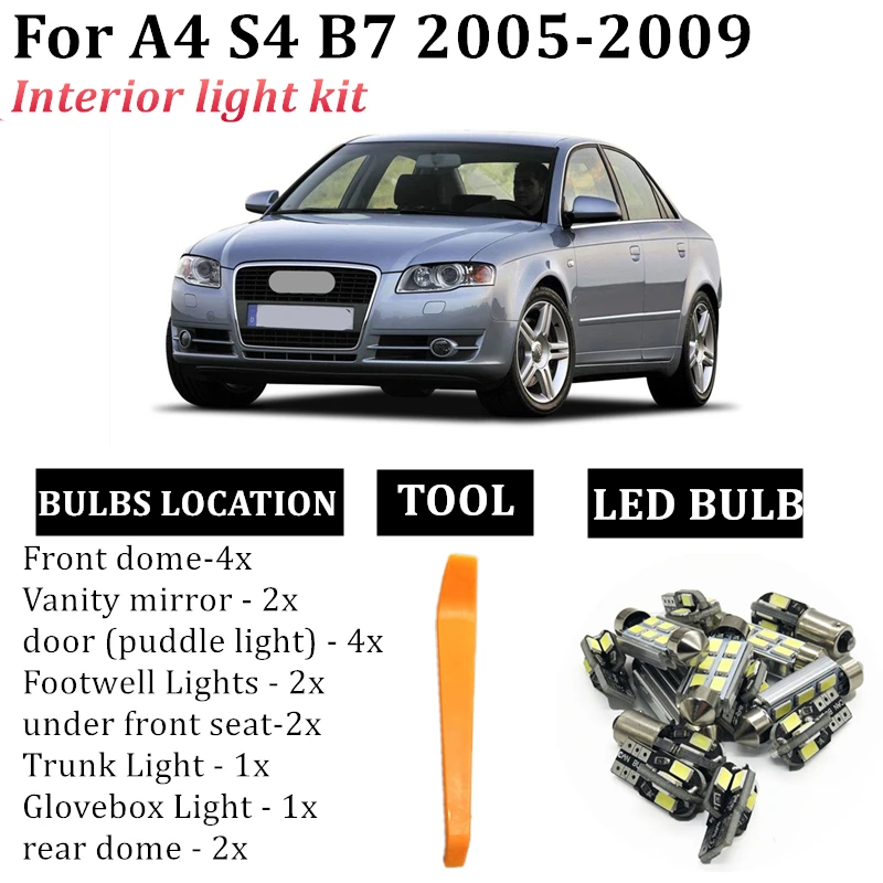 18x Error Free Auto LED Bulbs Car Led Lights Kit Lamp interior light For Audi A4 B7 S4 2005-2009 car accessories