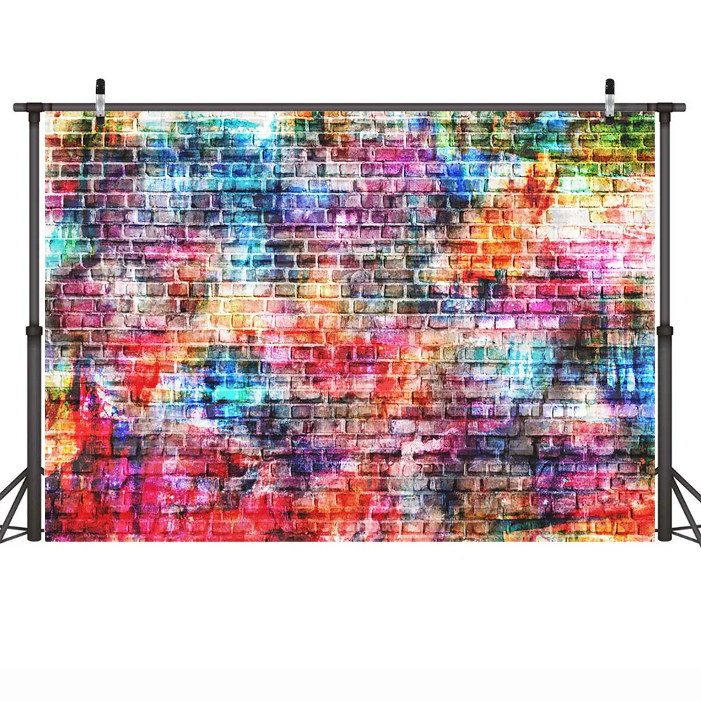 الملونة الطوب جدار خلفيات للتصوير الفوتوغرافي قوس قزح اللوحة الكتابة على الجدران الطوب خلفية الأطفال حفلة عيد ميلاد الديكور الخلفية