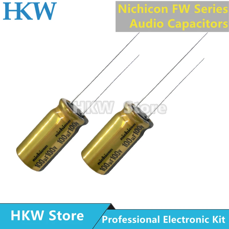 

10pcs NICHICON 100UF 100V 10X20mm FW Series Electrolytic Capacitors Hi-Fi Audio Capacitor New and Original 100V100UF 10*20MM