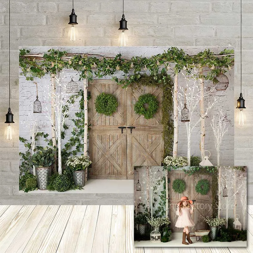 

Avezano Christmas Photography Background Brick Wall Wood Door Wreath Baby Portrait Decoration Backdrop Photo Studio Photocall