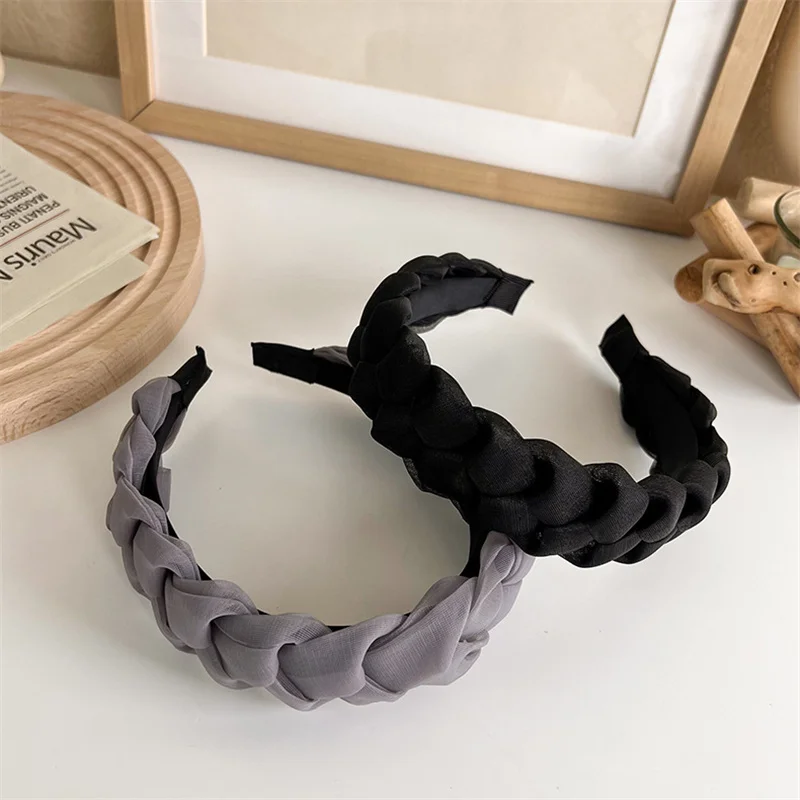 Fashion Twist Woven Headband for Women Solid Color Satin Surface Wide Hairbands Girl Hairband Hair Hoop Popular Hair Accessories