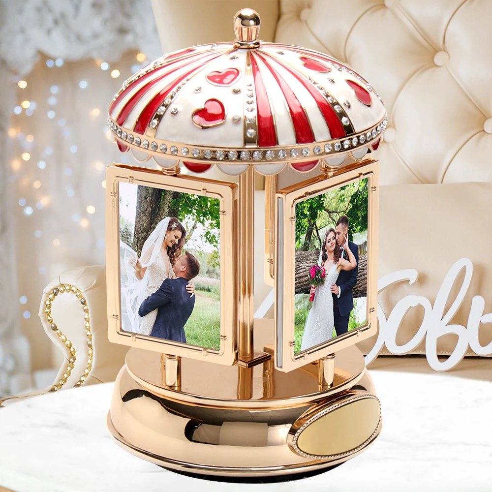 

LASODY Merry-round Metal Piano Music Photo Frame Girlfriend Birthday Desktop Lettering Music Box Desktop Decoration Room Decor