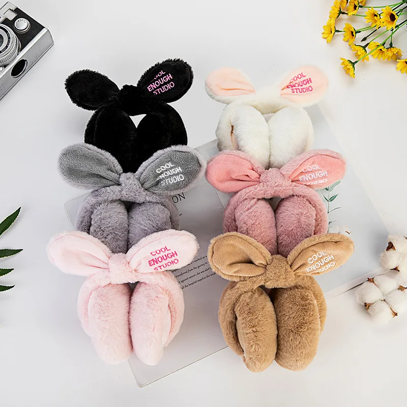 Fashion Girl's Fur Winter Ear Warmer Earmuffs Newest Nowknot Rabbit Ear Muffs Comfortable Foldable Letter Outdoor Headband Gift