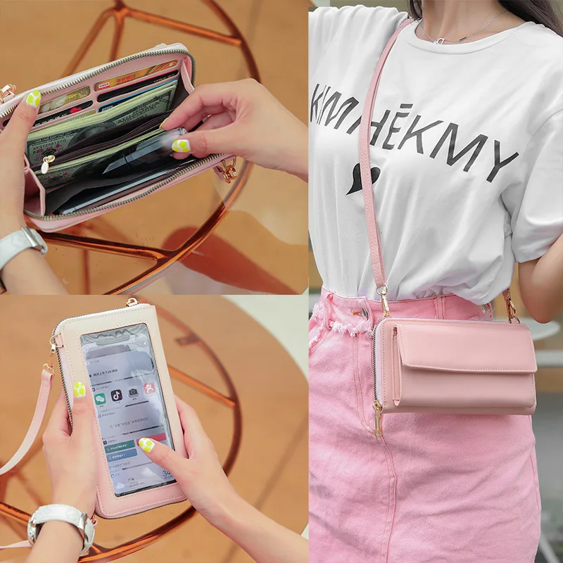 

Touch Screen Cell Phone Bags Purse Leather Card Holder Multi-card Long Wallet Bags Women Fashion Crossbody Female Shoulder Bag