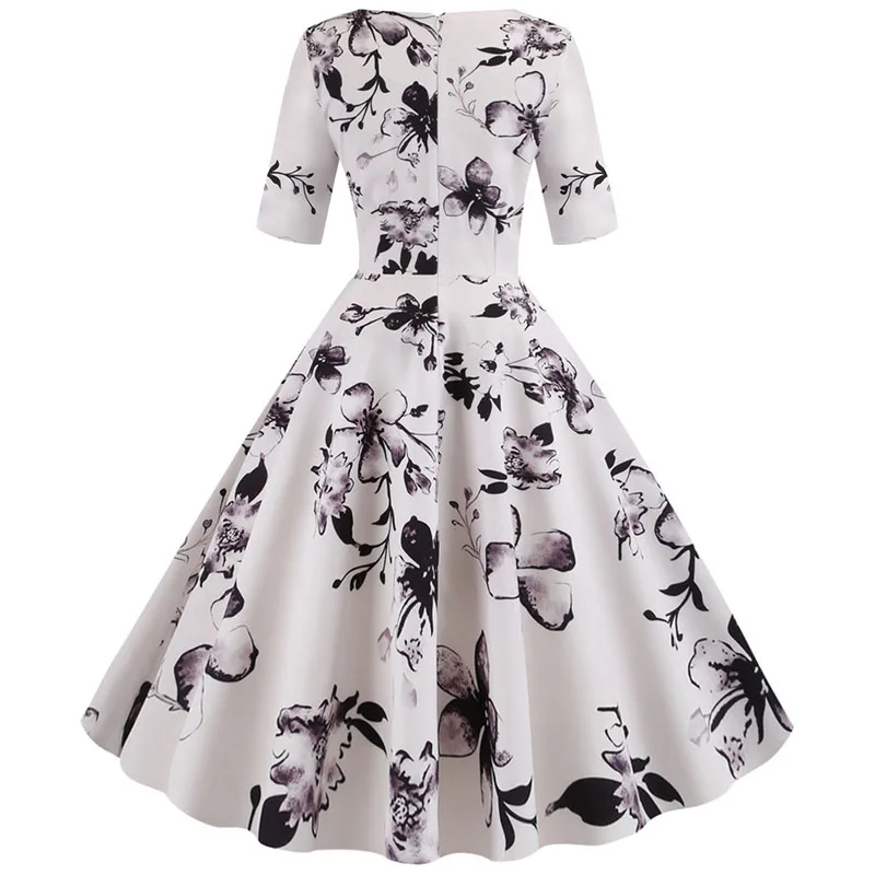 Women flower print Summer dress Casual Half Sleeve Elegant Vintage party Sundress vestidos