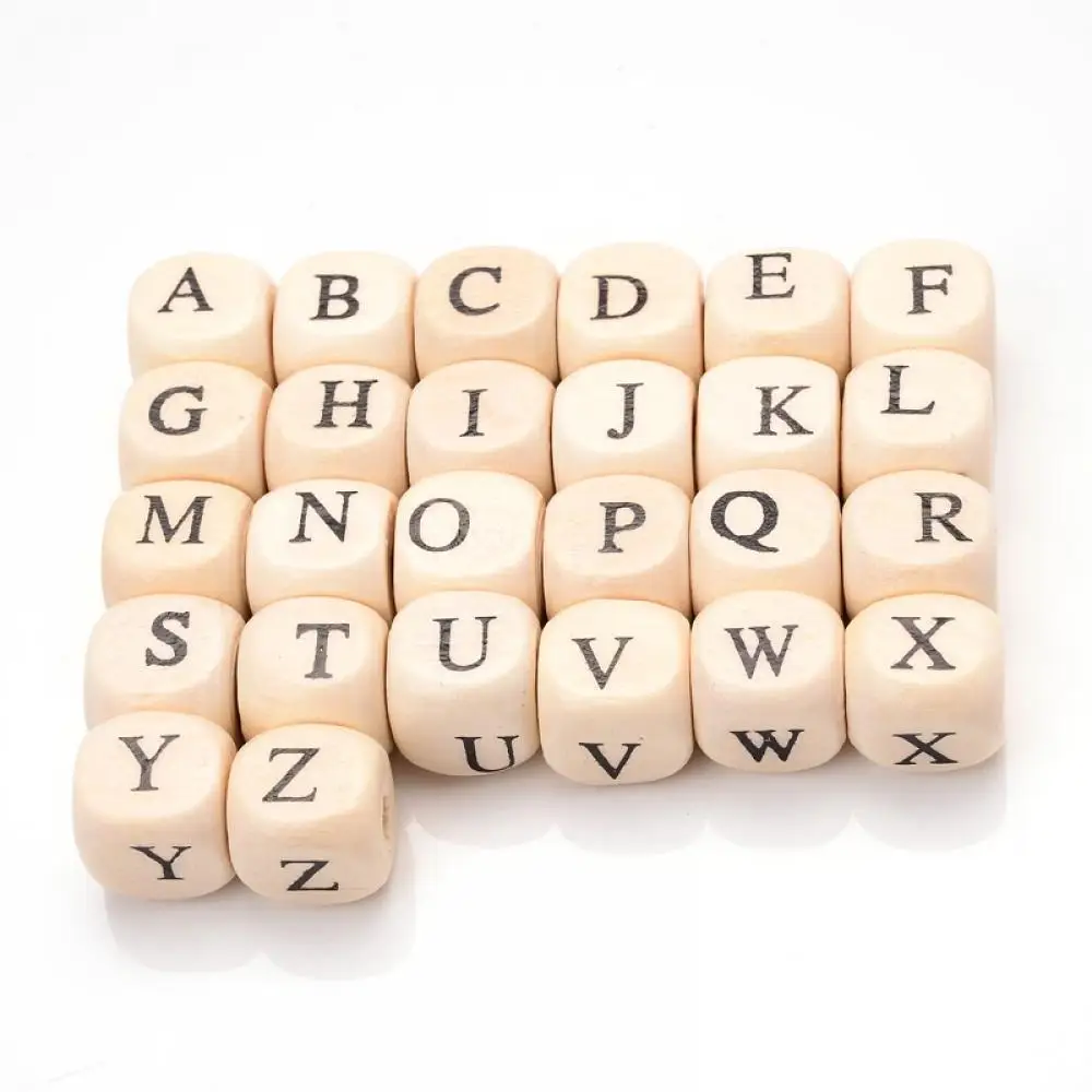 20Pcs 10mm Natural Wooden Letter Beads Mixed Alphabet Square Cube Wood Beads For Jewelry Making Handmade DIY Bracelet Necklace