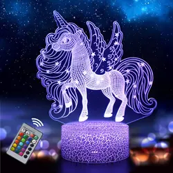 Nighdn 3D LED Unicorn Night Light para niños, lámpara de mesita de noche, 7 colores cambiantes, luz nocturna de unicornio, vacaciones, regalo de cumpleaños para niñas