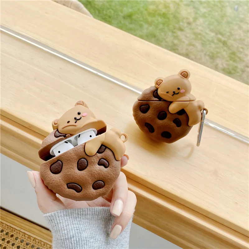INS Cute Cartoon Cookies Bear housse en Silicone souple pour AirPods 1/2 étui d'écouteurs Bluetooth sans fil pour AirPods Pro 3 housse