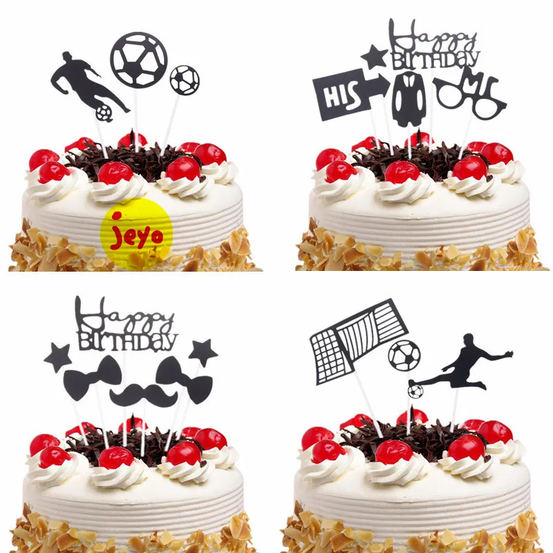 Cake Topper Football Creative Soccer Kids Happy Birthday Cake Flags For Boys Man Dad Birthday Sports Party DIY Cake Decorations