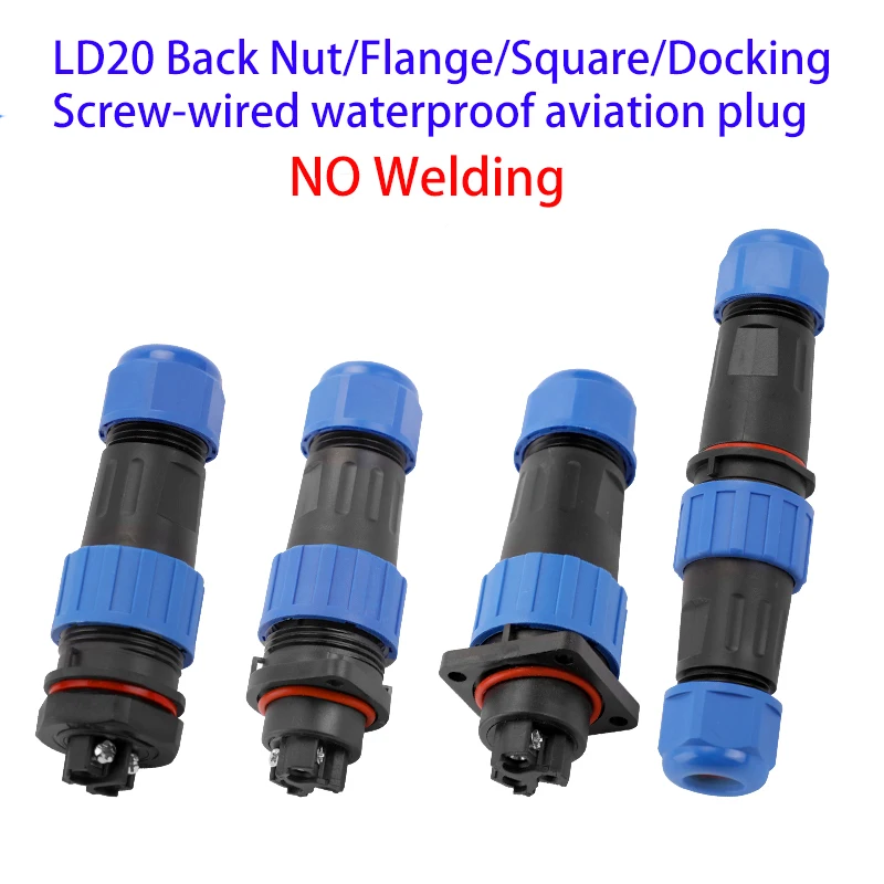 

LD20 IP68 Waterproof Connector Male Plug & Female Socket 2 3 4 5 6 7 Pin Panel Mount Wire Cable Connector Aviation Plug One set