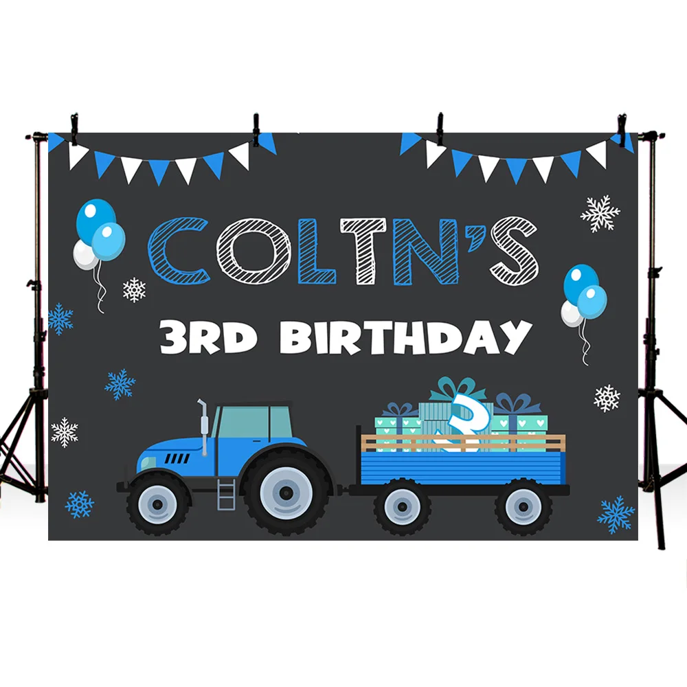 Mehofond جرار خلفية الأزرق الرمادي ندفة الثلج بالون خلفية صبي 3rd حفلة عيد ميلاد تخصيص التصوير ملصق Photophone