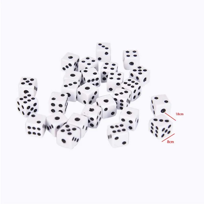 50 Pieces Dices 8mm Plastic White Gaming Dice Standard Six Sided Decider Birthday Parties Board Game Wholesale