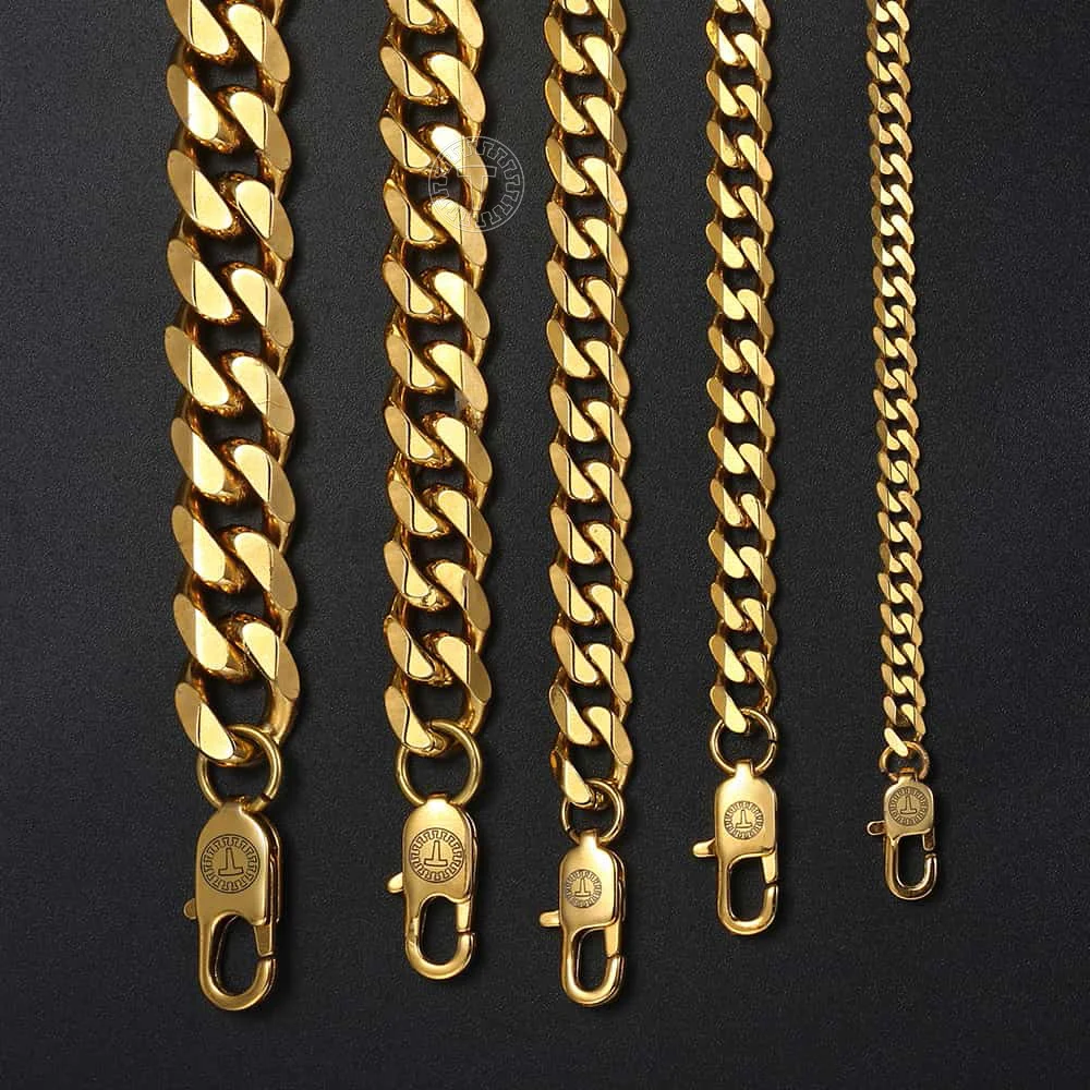 Davieslee Polished Chain Necklace for Men Curb Cuban Link Gold Silver Color Stainless Steel Mens Necklace 3 5 7 9 11mm LKNM154