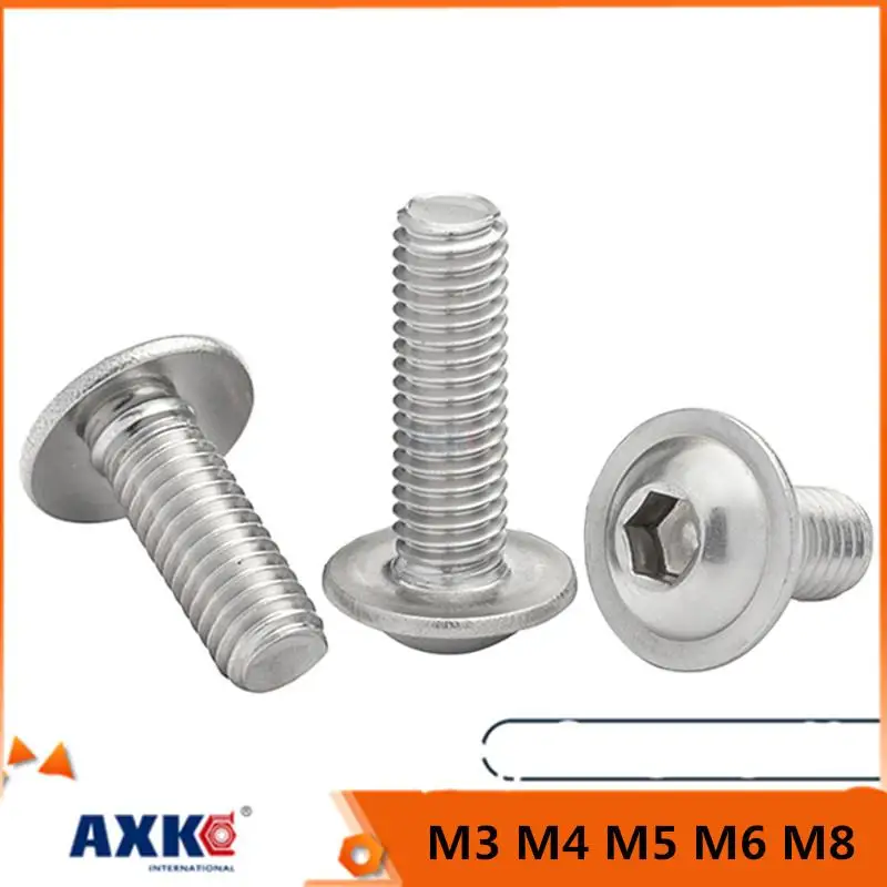 1/50pcs M3 M4 M5 M6 M8 ISO7380.2 304 Stainless Steel Hex Hexagon Socket Round Button Flange Head With Washer Collar Screw Bolt