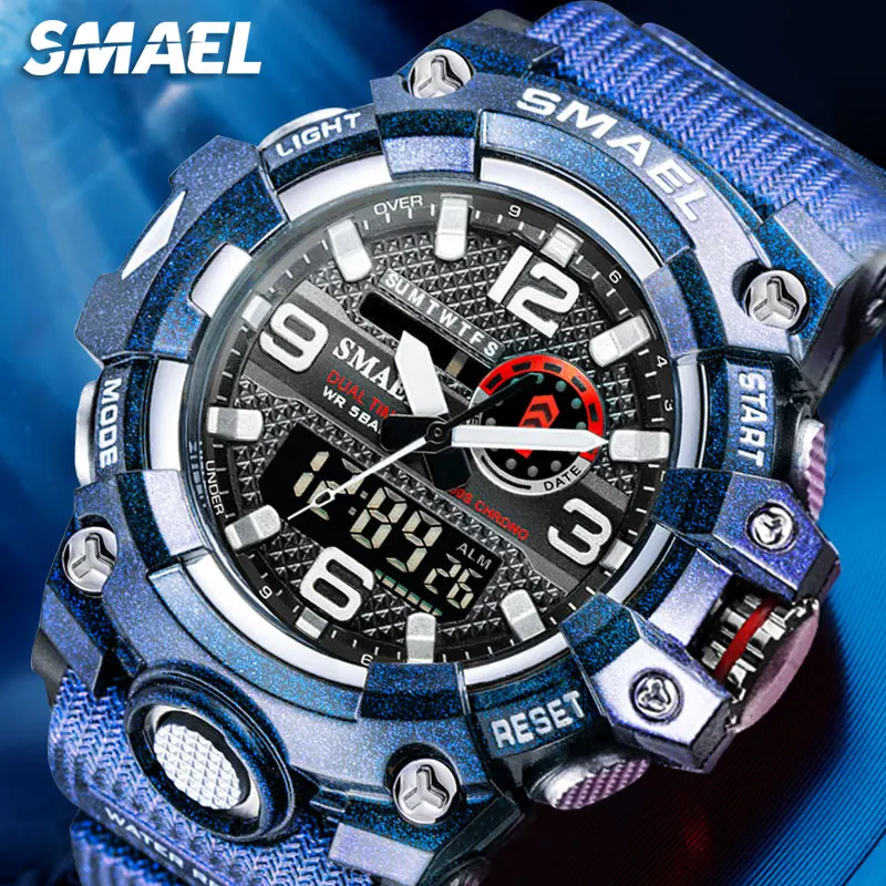 SMAEL Sport 50m Waterproof Digital Watch Men LED Auto Date Dual Time Quartz Wristwatch часы мужские relogio masculino reloj 8035