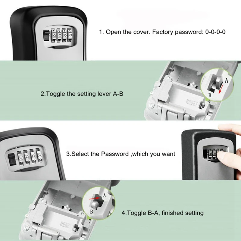 Password Key Storage Lock Box sicuro impermeabile 4 cifre combinazione Walling installazione Keybox per allarme di sicurezza domestica all'aperto