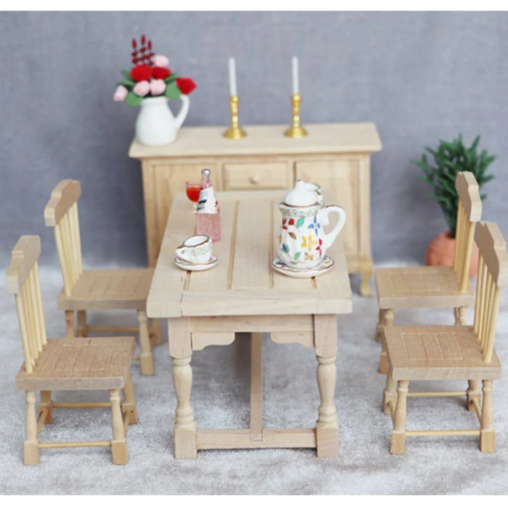 

5 Pack 1 12 Dollhouse Miniature Dining Table Chair Wooden Furniture Accessories Doll Furniture Set